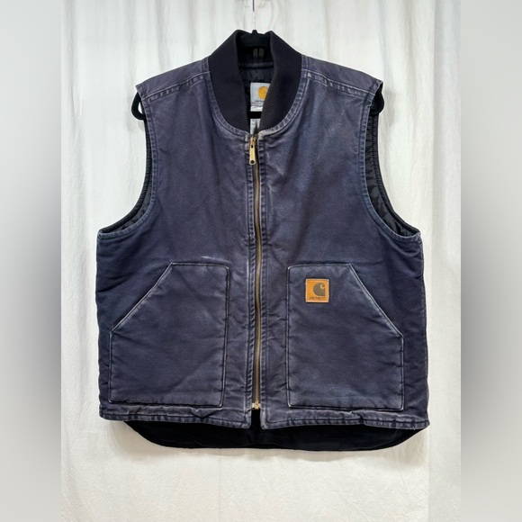 Vintage Carhartt Vest Mens Size Large V52 MDT Navy Blue Faded Zip Up RARE - Picture 4 of 16
